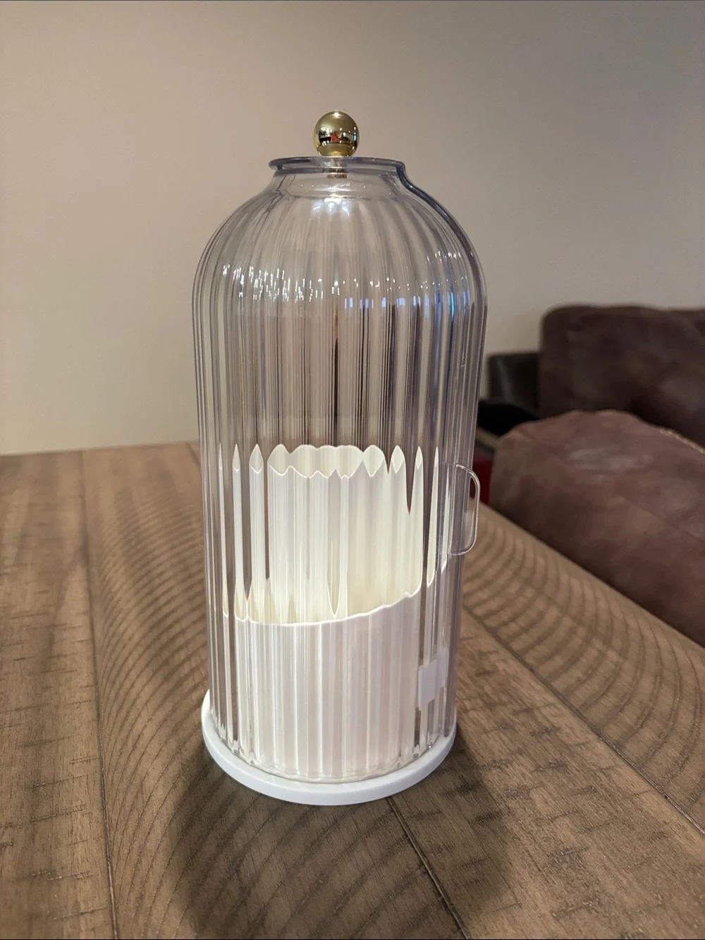 Clear Ribbed Acrylic Spinning Toothbrush and Toothpaste Holder with White Base